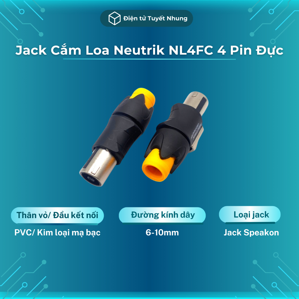 Jack Loa Neutrik NL4FC 4 Pin Đực, Chân Kim Loại , Mạ Bạc - Jack Speakon ...