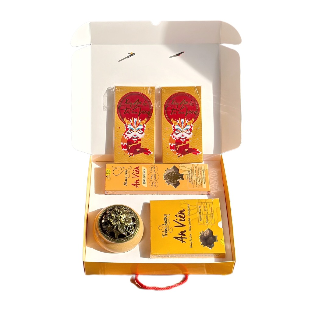 Set quà TRẦM HƯƠNG An Viên (Nhang trầm 2 tấc + Trầm nụ + Lư xông gốm sứ)