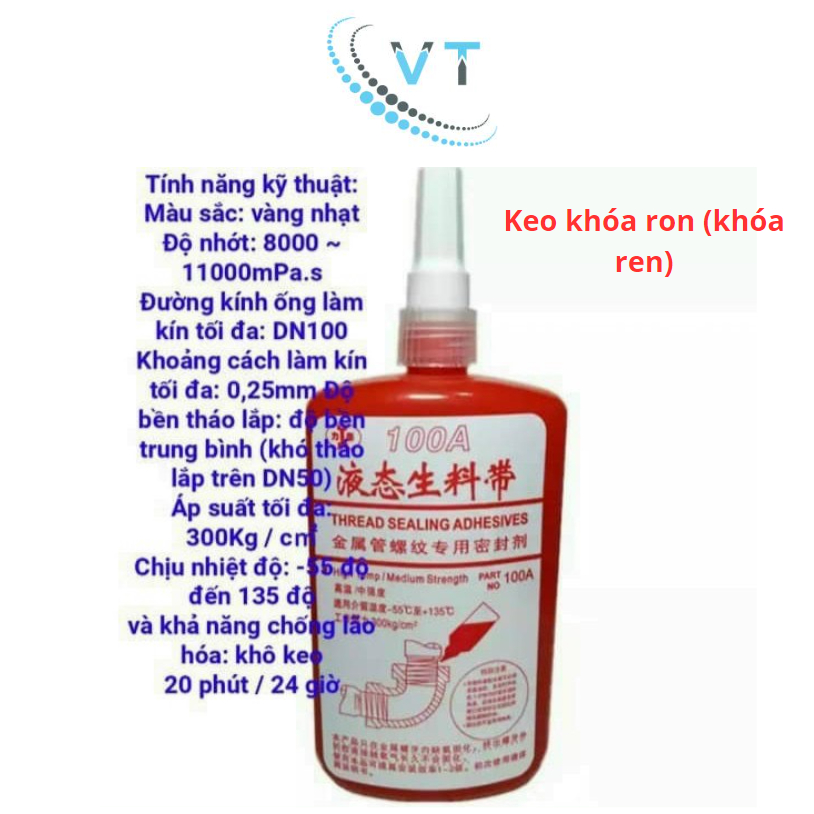 Keo khóa ren (khóa ron) ống kim loại LITAI 100A – chai 250g