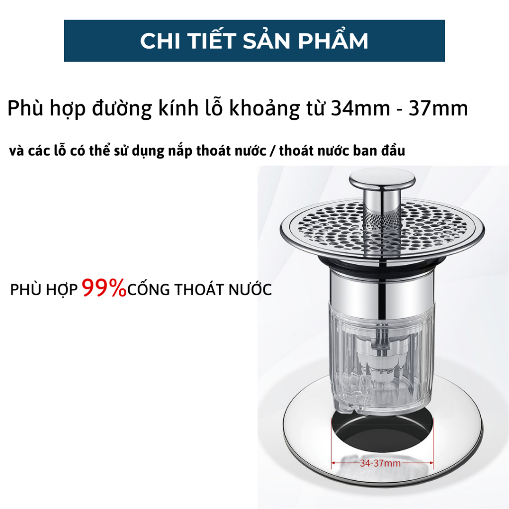 Nút Nhấn Xả Lọc Rác Ngăn Mùi Bồn Rửa Mặt Lavabo Inox + Lõi Đồng Cao Cấp HC006 BEBEHOUSE
