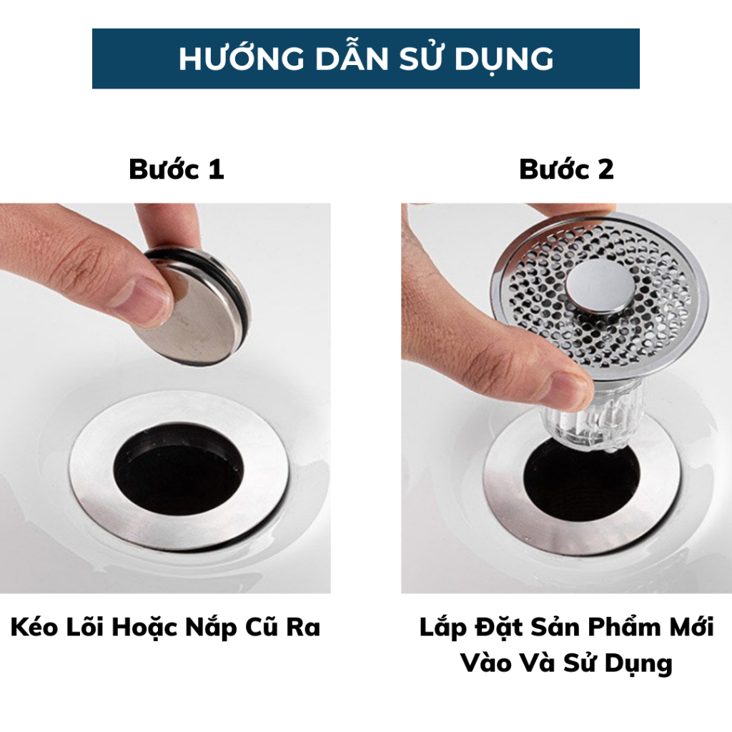 Nút Nhấn Xả Lọc Rác Ngăn Mùi Bồn Rửa Mặt Lavabo Inox + Lõi Đồng Cao Cấp HC006 BEBEHOUSE