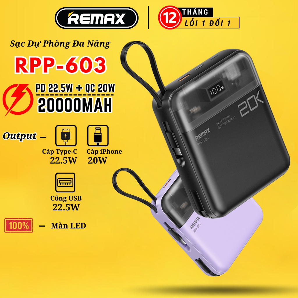 Sạc Dự Phòng Đa Năng Kèm Cáp 3in1 20000mAh Remax RPP-553 - Sạc Nhanh ...