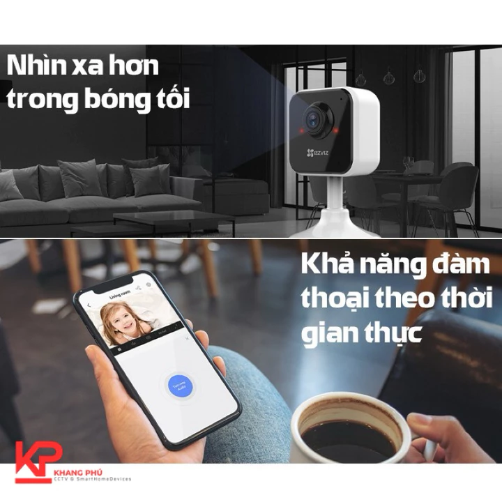 Camera H1C Ezviz 2MP + Thẻ 64GB, camera mini nhỏ gọn, góc rộng, camera wifi trong nhà – 4