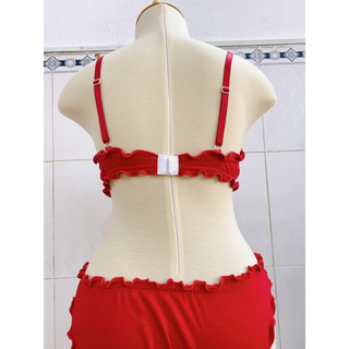 Set đồ lót cotton đỏ viền bèo - handmade by Mimi house