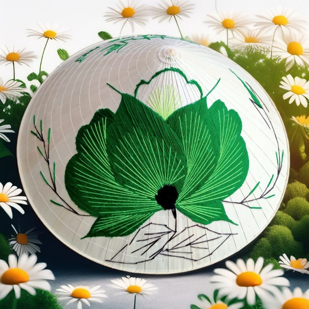 Nón lá thêu hoa sen, 16 vành, 40cm, thêu thủ công bởi nghệ nhân thêu ...