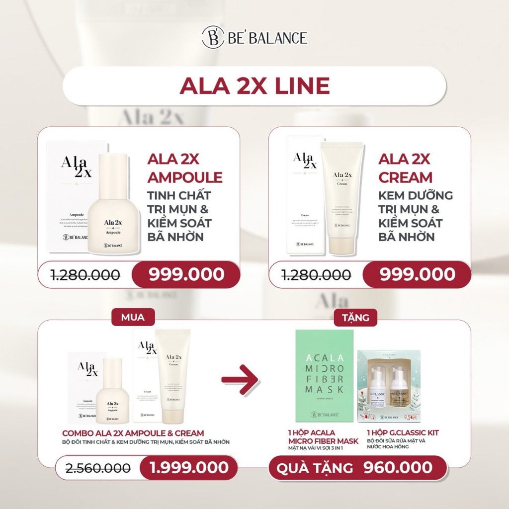 Ala 2X Be' Balance giúp giảm mụn,  phục hồi da yếu, se khít lỗ chân lông Bebalance  - Út store