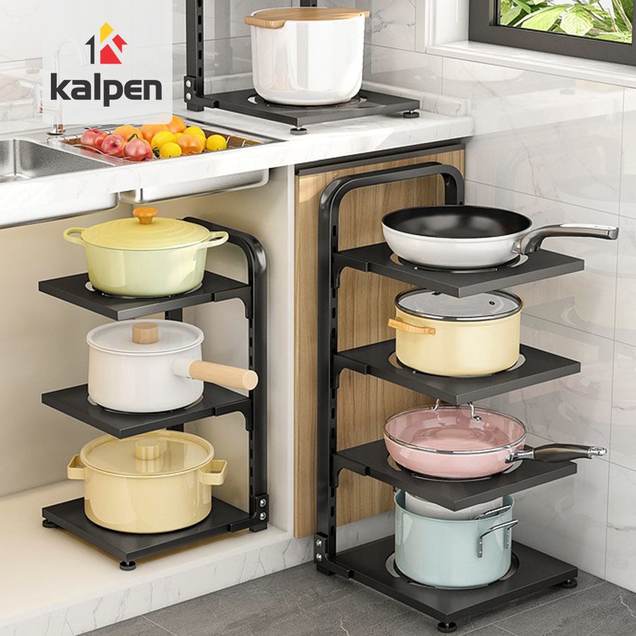 Kệ để xoong nồi nhiều tầng có thể điều chỉnh - Loại 3/4 tầng - Thép các bon chống gỉ - Sơn 5 lớp tĩnh điện
