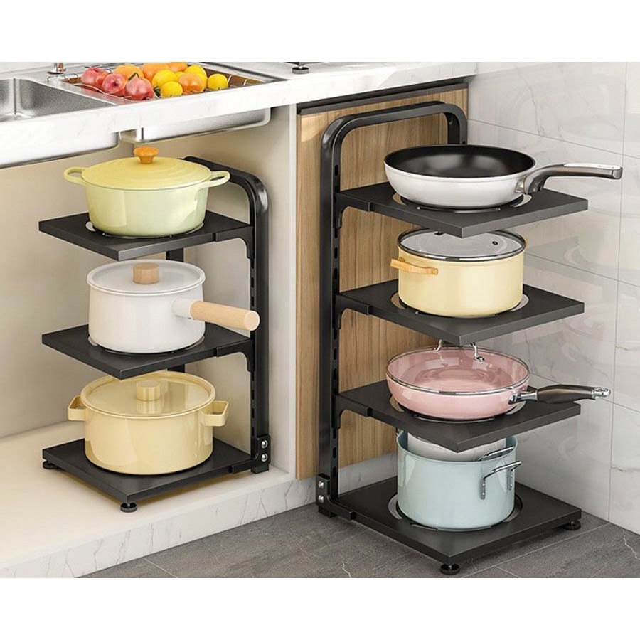 Kệ để xoong nồi nhiều tầng có thể điều chỉnh - Loại 3/4 tầng - Thép các bon chống gỉ - Sơn 5 lớp tĩnh điện