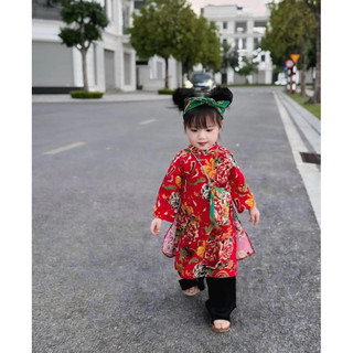 Áo dài cho bé kèm quần , áo dài chăn con công cho bé, áo dài tết cho bé