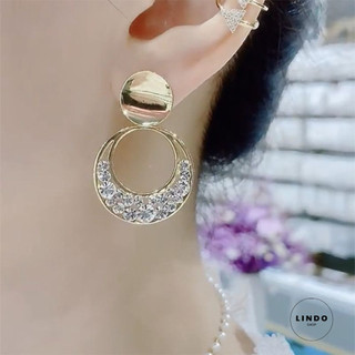 Bông Tai Tròn To Đính Đá LINDO, Bông Tai Thời Trang Nữ Phong Cách Hàn Quốc Thích Hợp Đeo Đi Chơi, Dự Tiệc, Chụp Hình