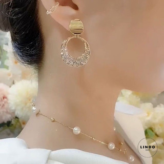 Bông Tai Tròn To Đính Đá LINDO, Bông Tai Thời Trang Nữ Phong Cách Hàn Quốc Thích Hợp Đeo Đi Chơi, Dự Tiệc, Chụp Hình