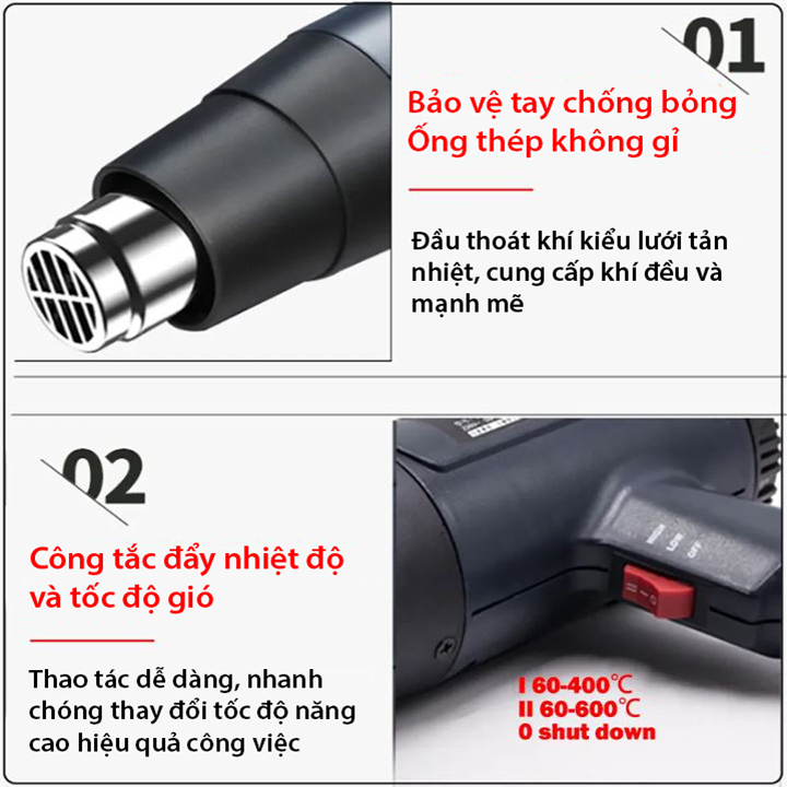 Máy khò nhiệt màng co đóng gói hàng hóa, dán decal 2500W [BH 12 Tháng]