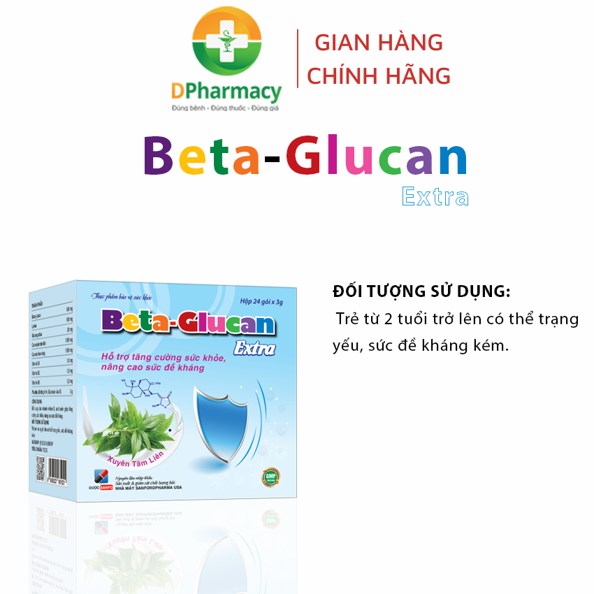 Hộp 24 gói x 3g. Beta-Glucan Extra tăng sức đề kháng, tăng khả năng phòng bệnh ốm vặt, cảm cúm vặt