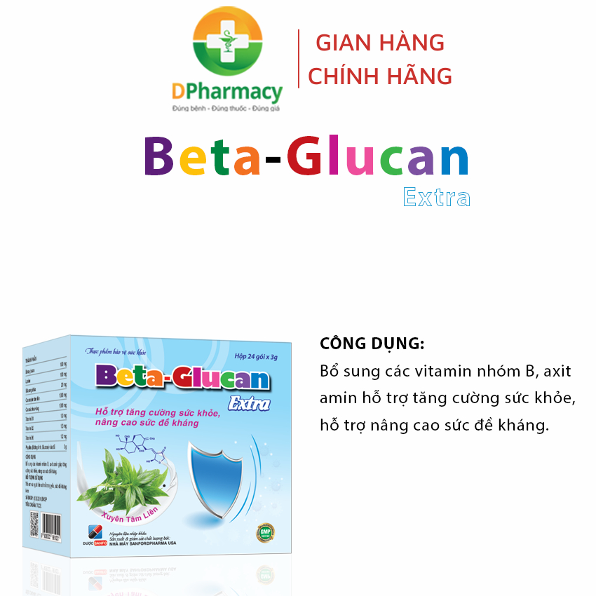 Hộp 24 gói x 3g. Beta-Glucan Extra tăng sức đề kháng, tăng khả năng phòng bệnh ốm vặt, cảm cúm vặt