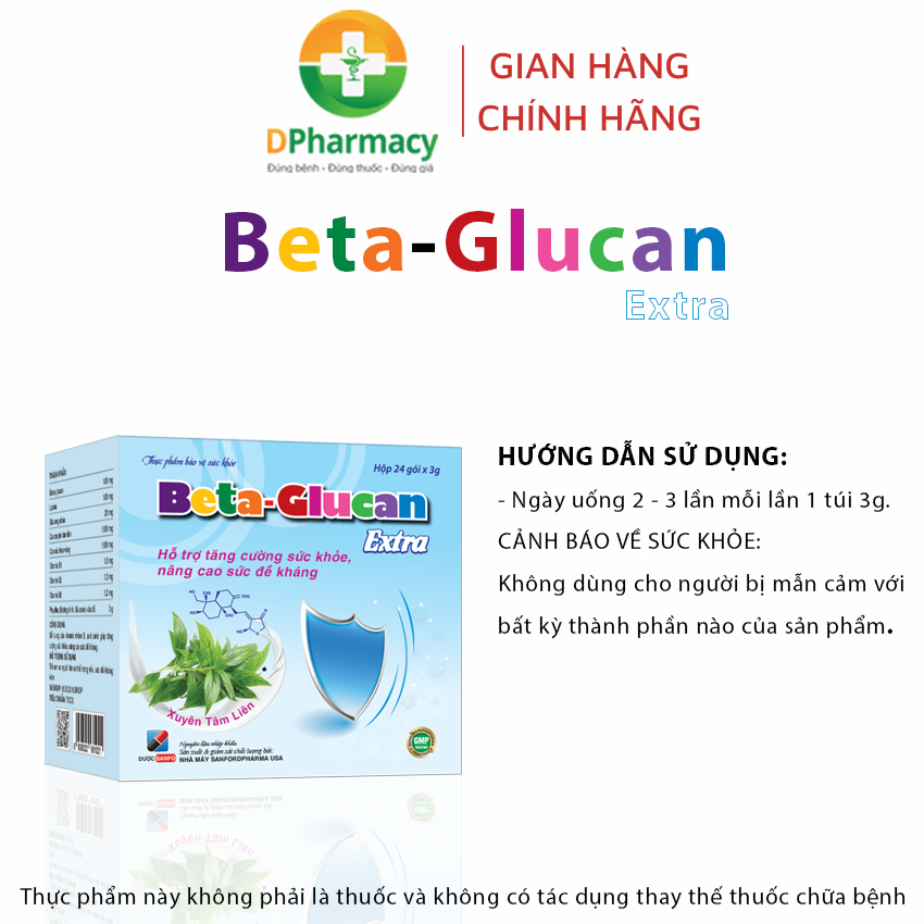 Hộp 24 gói x 3g. Beta-Glucan Extra tăng sức đề kháng, tăng khả năng phòng bệnh ốm vặt, cảm cúm vặt