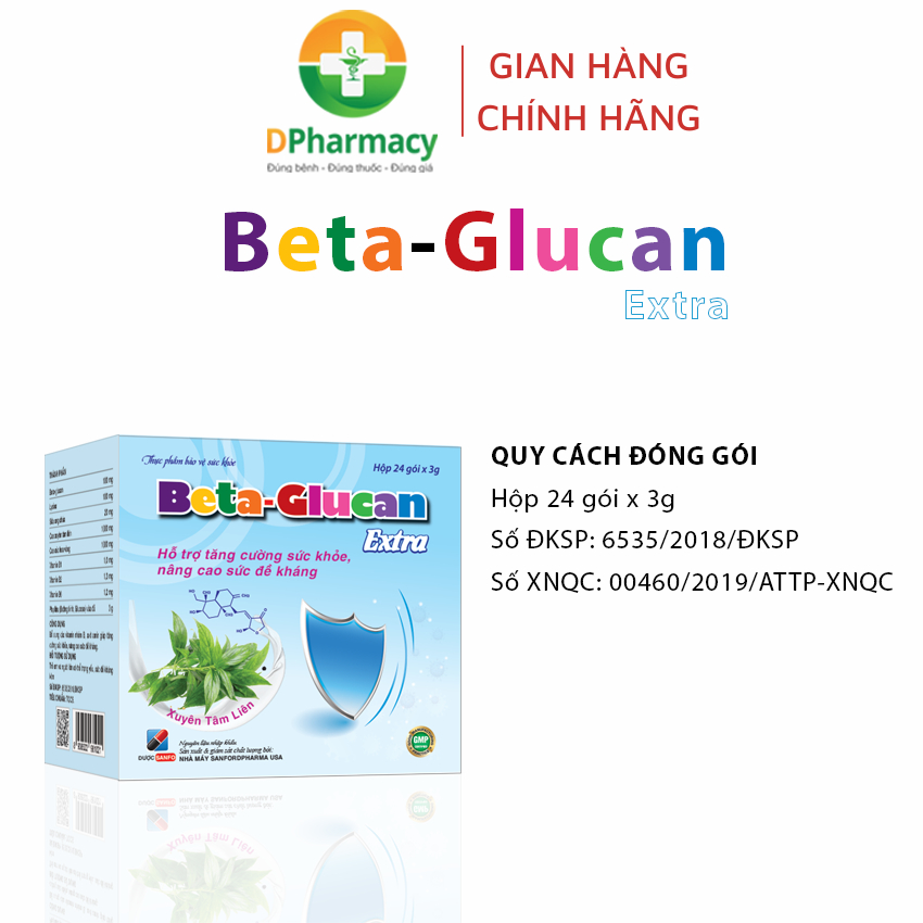 Hộp 24 gói x 3g. Beta-Glucan Extra tăng sức đề kháng, tăng khả năng phòng bệnh ốm vặt, cảm cúm vặt