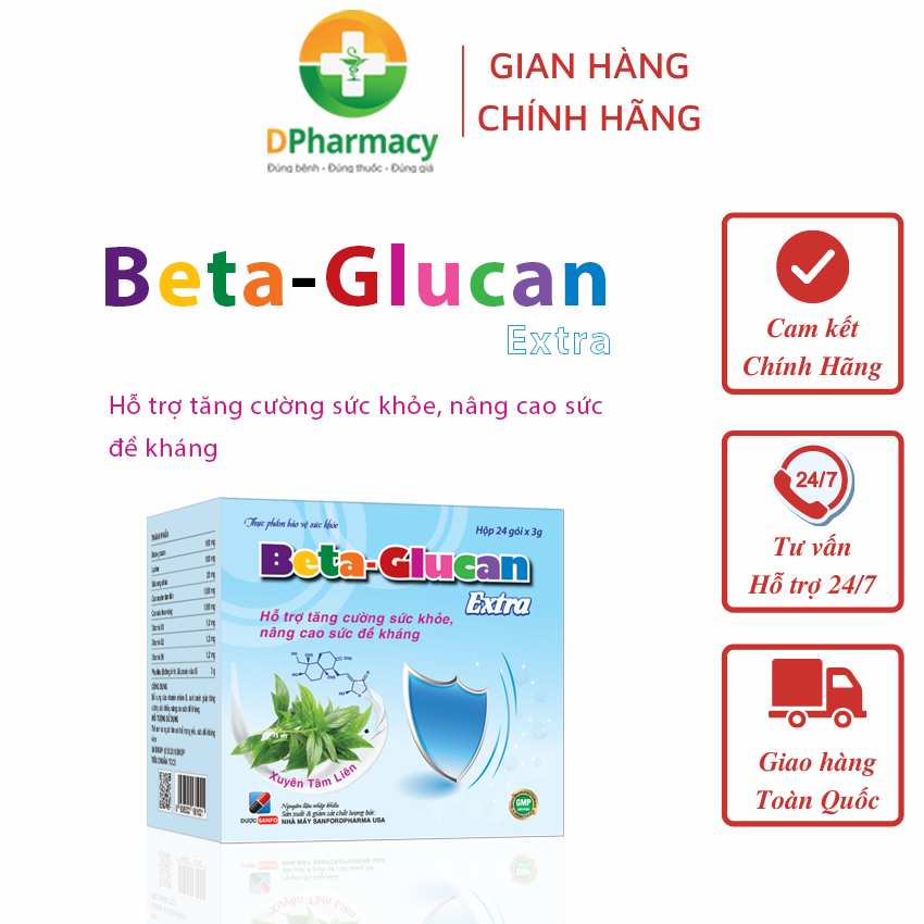 Hộp 24 gói x 3g. Beta-Glucan Extra tăng sức đề kháng, tăng khả năng phòng bệnh ốm vặt, cảm cúm vặt