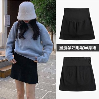 Chân váy bầu chữ A dáng ngắn, chất liệu Umi Hàn co dãn kèm quần bảo hộ và chun chỉnh bụng C.V Rip ngắn