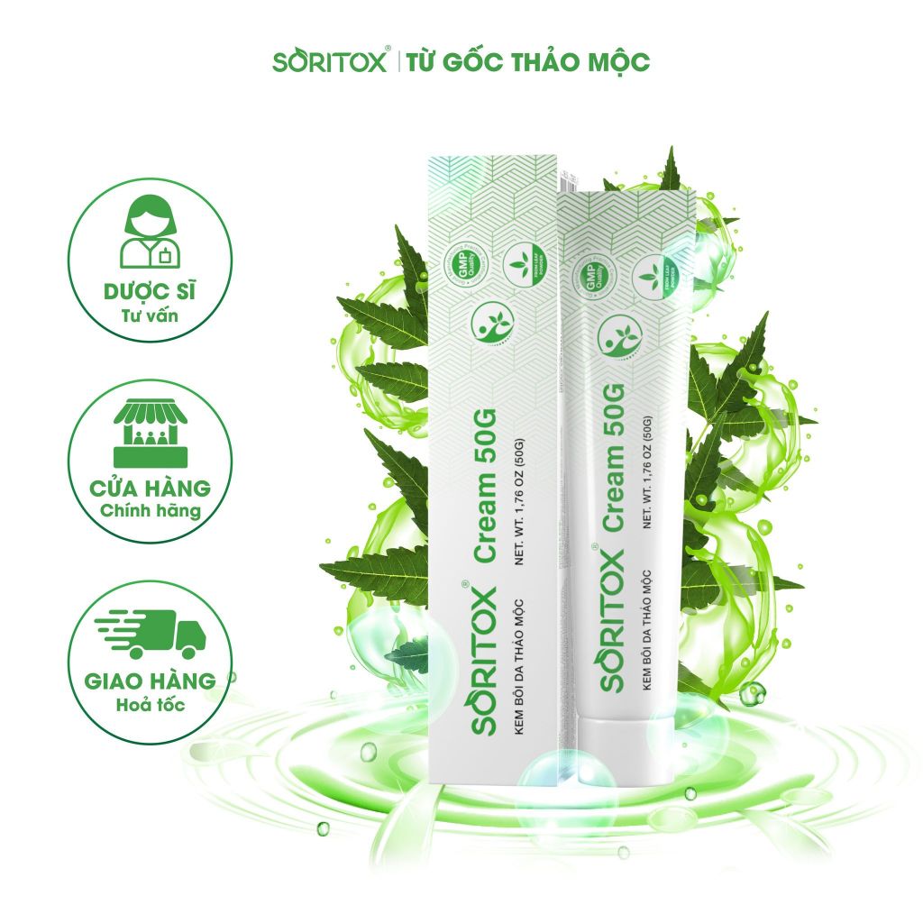 Kem bôi Chàm sữa, Hăm da, Nấm ngứa, Á sừng, Vảy nến, Viêm da tiết bã, Viêm da cơ địa từ lá Neem  - SORITOX CREAM 50GR