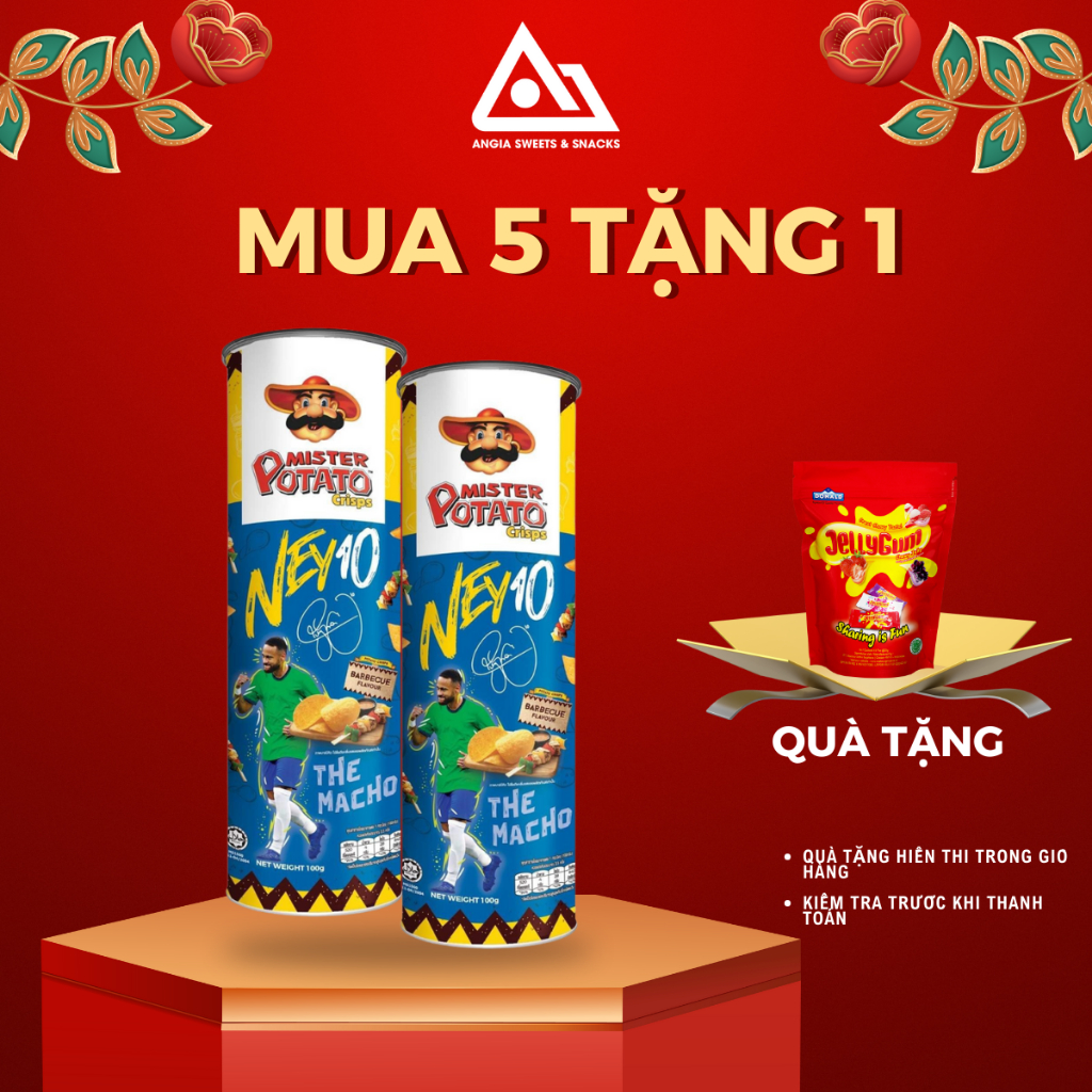 T6/2024] Snack Bánh Lát Khoai Tây Mister Potato có hình Neymar Vị Thịt  nướng lon 100g