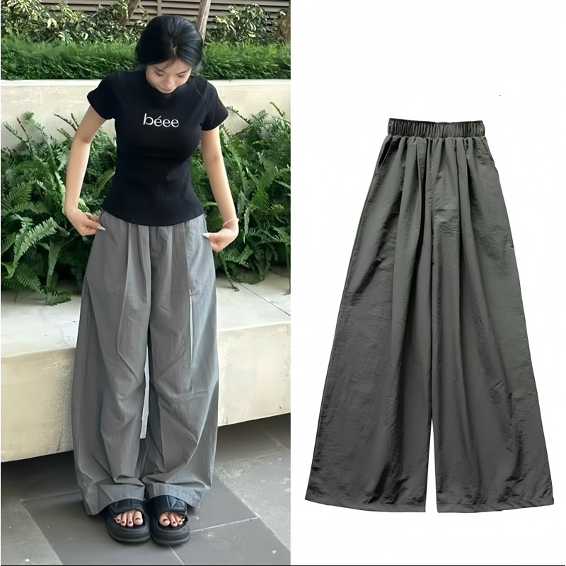 Quần Suông Ống Rộng Basic Lưng Thun Gió Nhăn Phối Cùng Baby Tee Cưng Lémmm  | Shopee Việt Nam