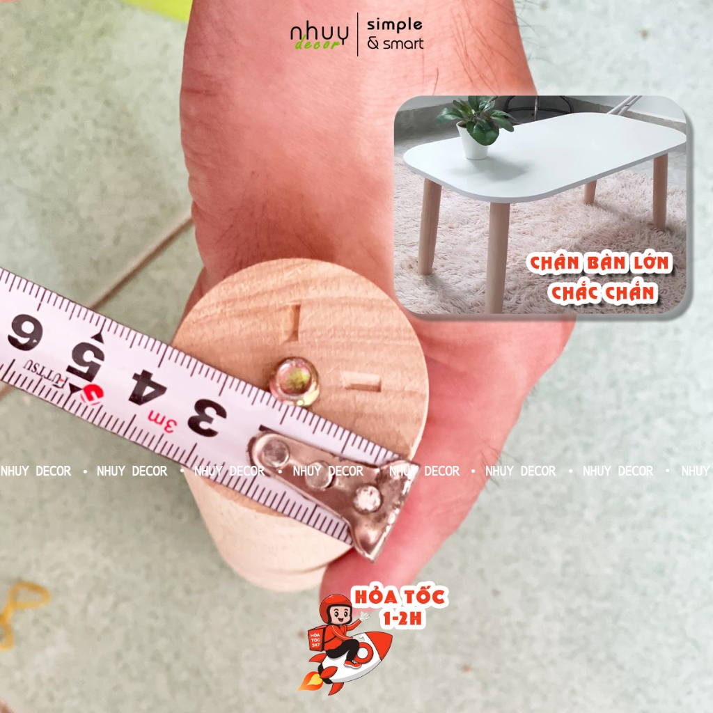 Bàn trà sofa bệt, bàn tròn cafe, bàn làm việc decor chân gỗ tự nhiên, lắp ráp 30s siêu đơn giản chắc chắn
