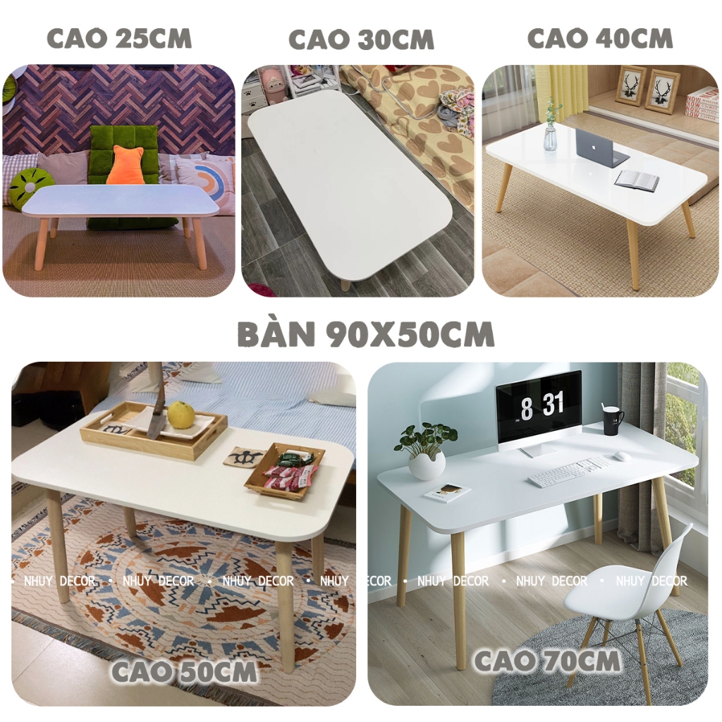 Bàn trà sofa bệt, bàn tròn cafe, bàn làm việc decor chân gỗ tự nhiên, lắp ráp 30s siêu đơn giản chắc chắn