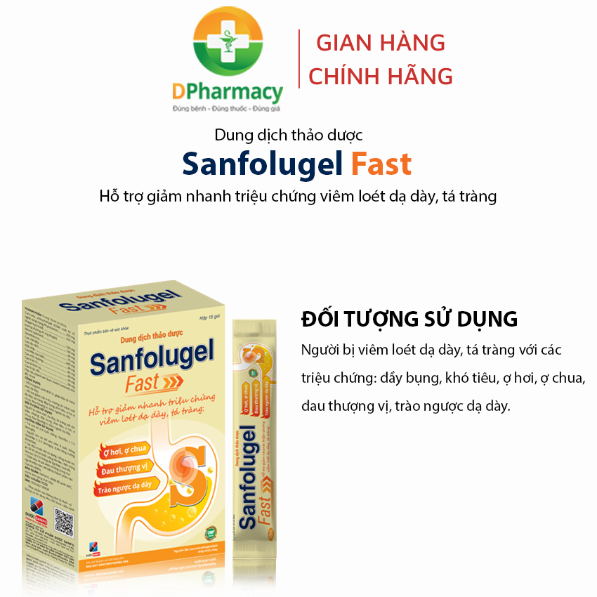 Gel thảo dược Sanfolugel Fast, hỗ trợ giảm nhanh cơn đau dạ dày, ợ hơi, ợ chua khó chịu