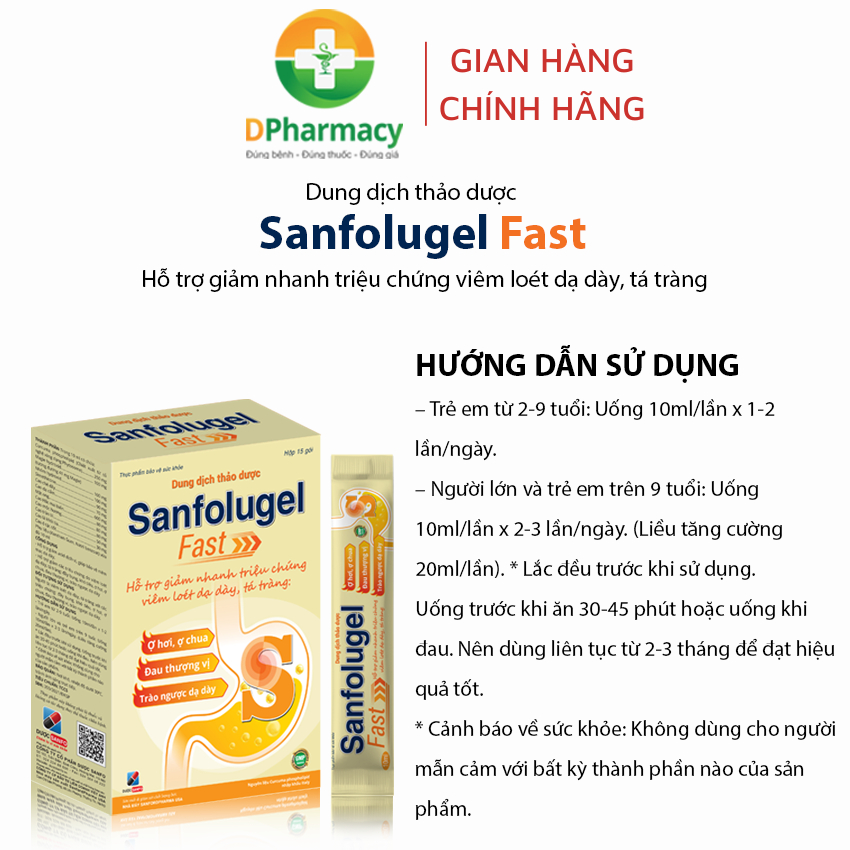 Gel thảo dược Sanfolugel Fast, hỗ trợ giảm nhanh cơn đau dạ dày, ợ hơi, ợ chua khó chịu