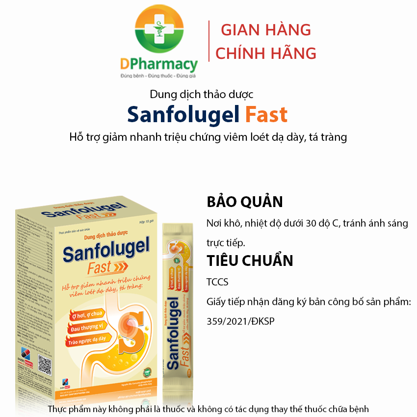 Gel thảo dược Sanfolugel Fast, hỗ trợ giảm nhanh cơn đau dạ dày, ợ hơi, ợ chua khó chịu