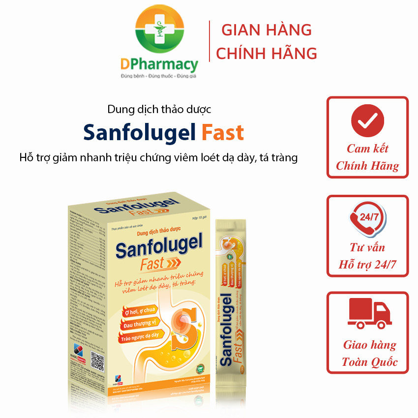 Gel thảo dược Sanfolugel Fast, hỗ trợ giảm nhanh cơn đau dạ dày, ợ hơi, ợ chua khó chịu