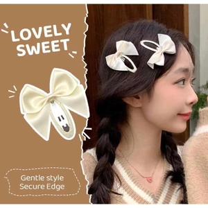 SET 5 Kẹp Tóc Bầu Hình Nơ Satin Màu Trơn Đơn Gian K19
