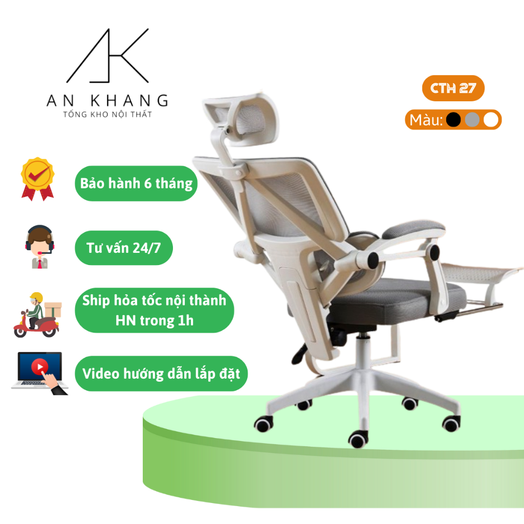 Ghế Công Thái Học Xoay Văn Phòng CTH-27 Có Tựa Đầu Gác Chân Cao Cấp ...