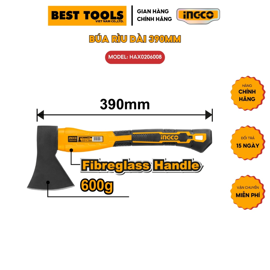 Búa rìu chặt cây, chẻ củi dài 390mm INGCO HAX0206008 | Shopee Việt Nam