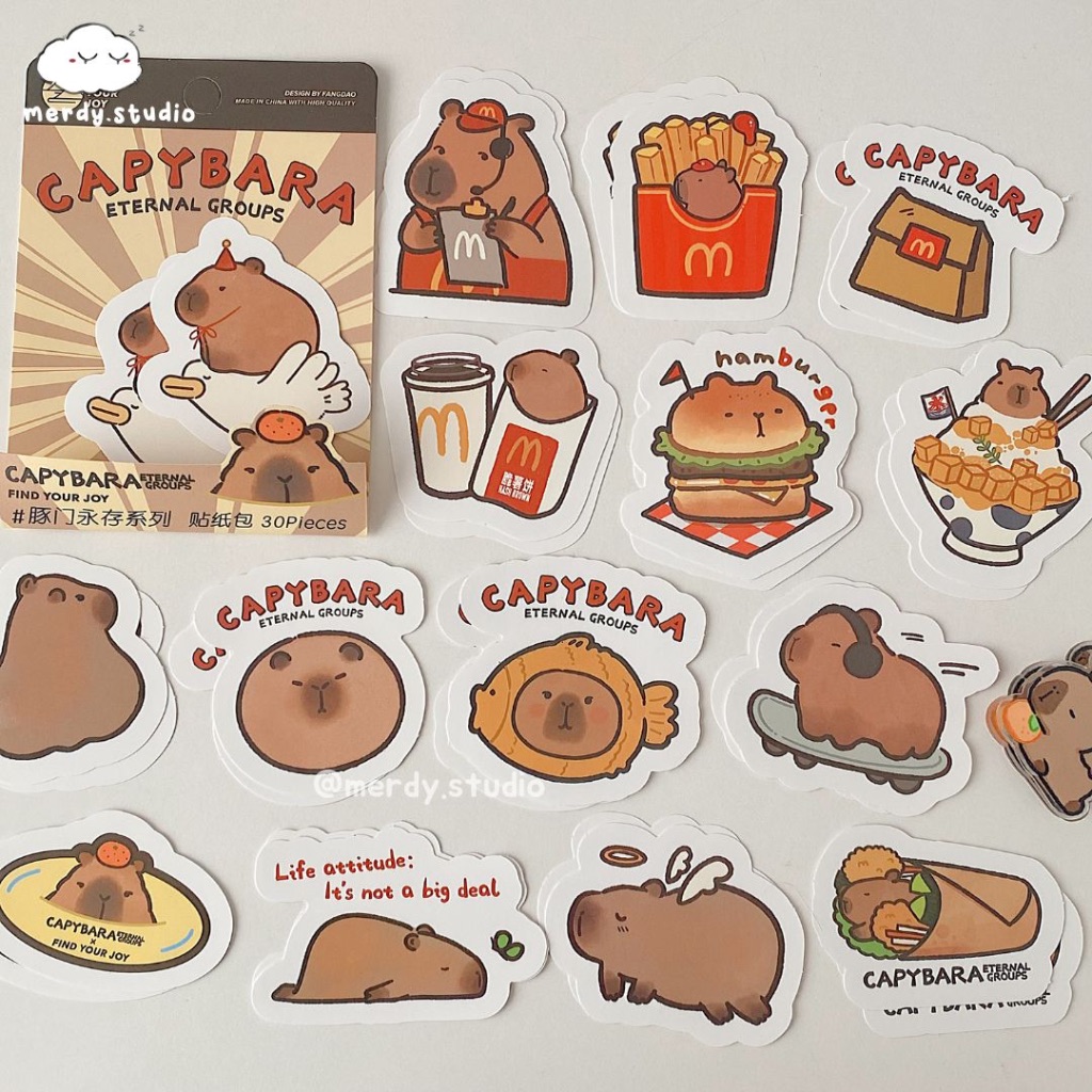 Set 30 tấm sticker Capybara size to | Shopee Việt Nam