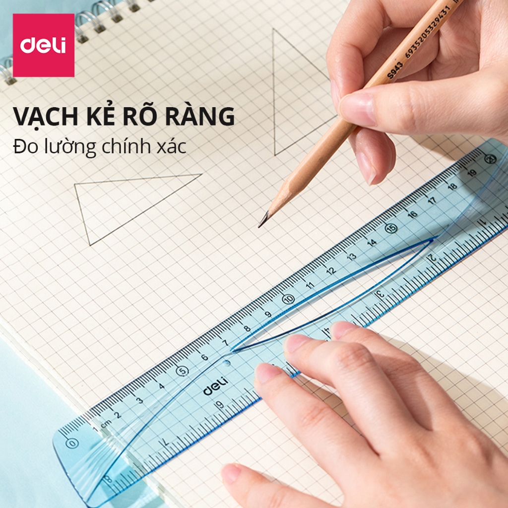 Thước kẻ trong suốt Deli - 20/ 30cm - Chất liệu PS bền chống trầy xước - Phù hợp với học sinh dân văn phòng học tập