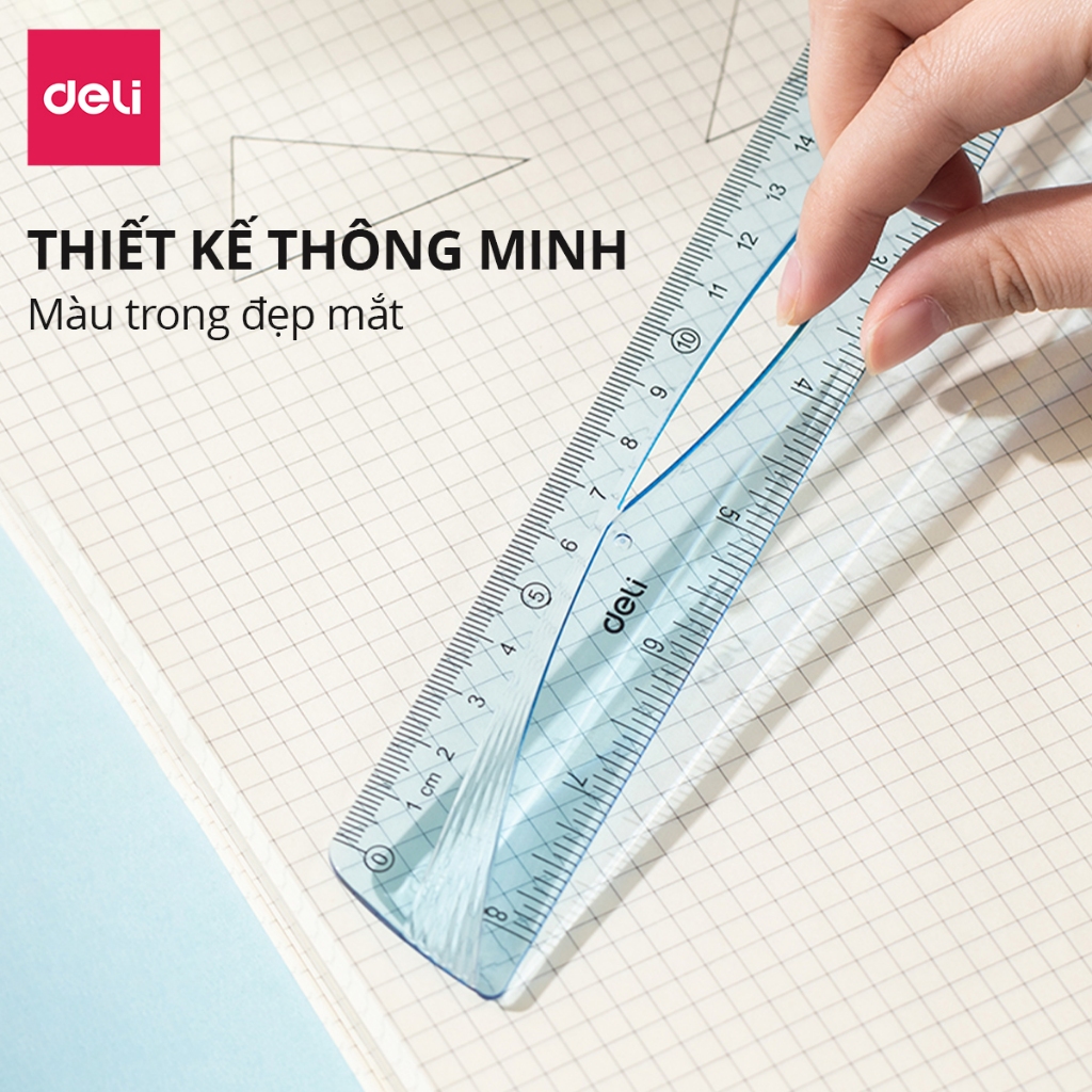 Thước kẻ trong suốt Deli - 20/ 30cm - Chất liệu PS bền chống trầy xước - Phù hợp với học sinh dân văn phòng học tập