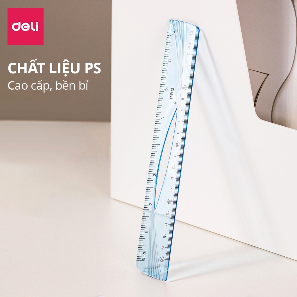 Thước kẻ trong suốt Deli - 20/ 30cm - Chất liệu PS bền chống trầy xước - Phù hợp với học sinh dân văn phòng học tập