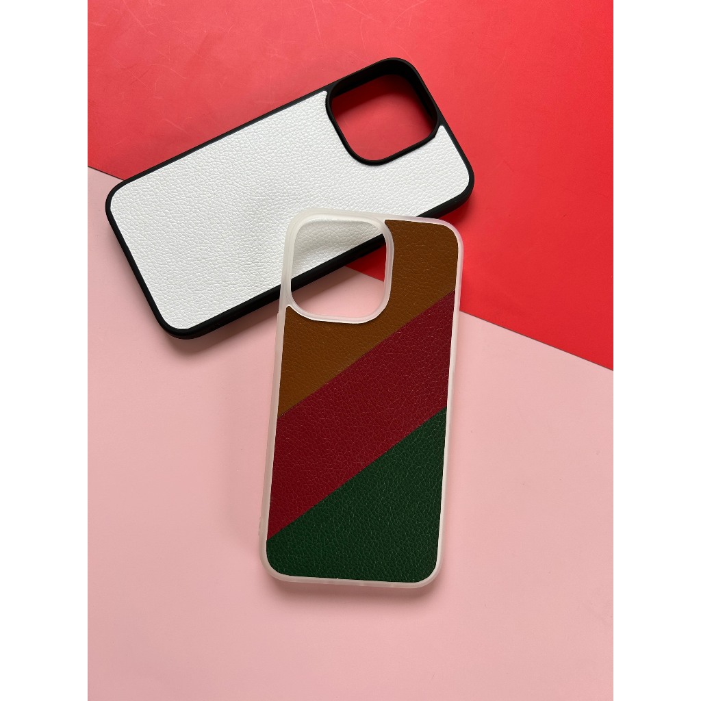 Ốp da iphone màu trắng và sọc 3 màu