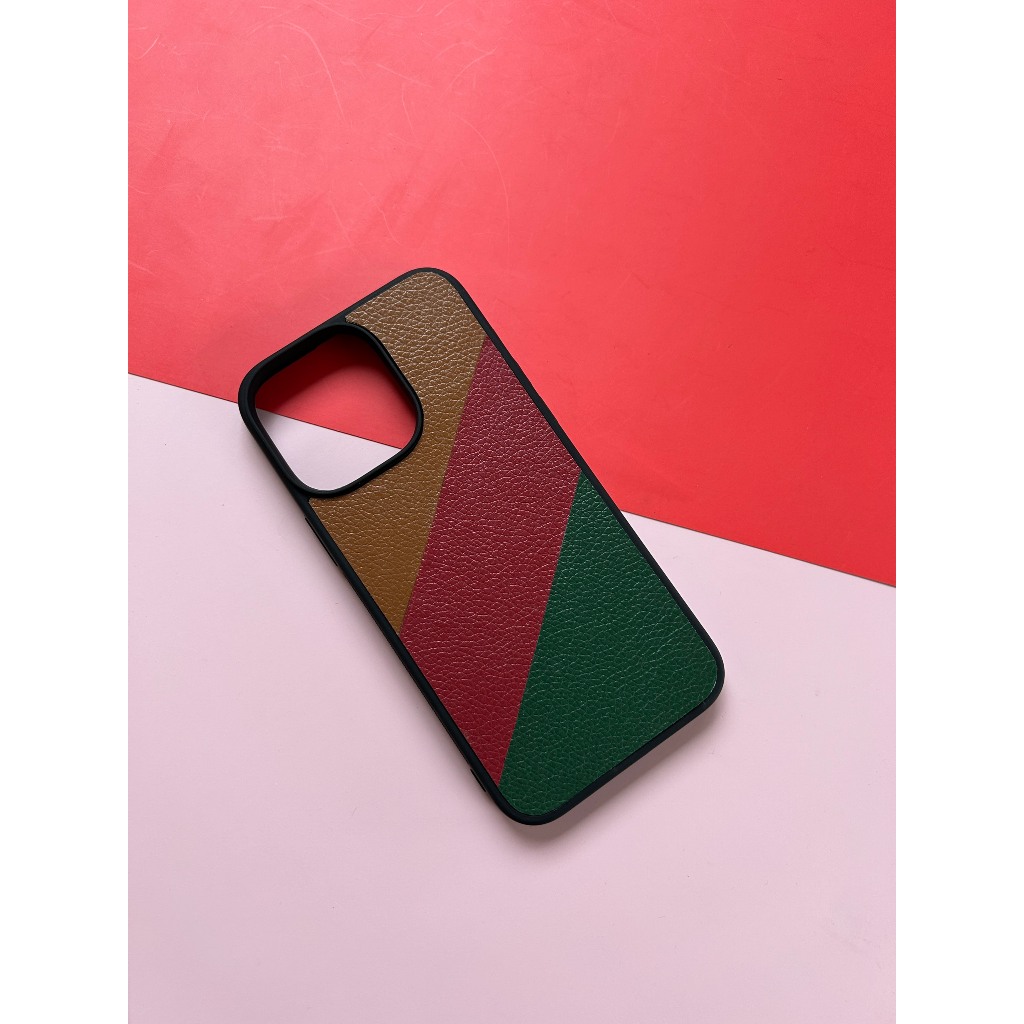 Ốp da iphone màu trắng và sọc 3 màu