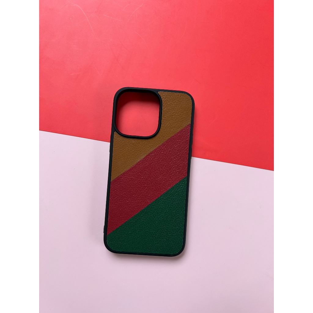 Ốp da iphone màu trắng và sọc 3 màu