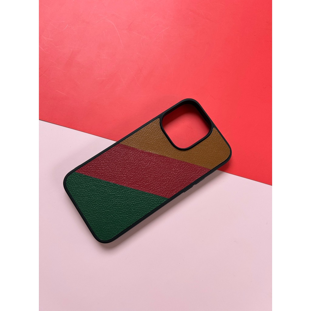 Ốp da iphone màu trắng và sọc 3 màu