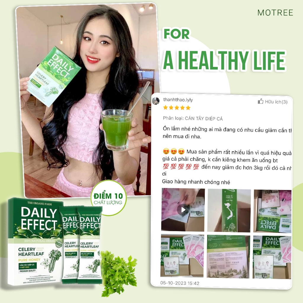 Nước uống ngừa mụn Detox Daily effect cần tây, diếp cá, mật ong giảm cân thanh lọc cơ thể hộp14 gói