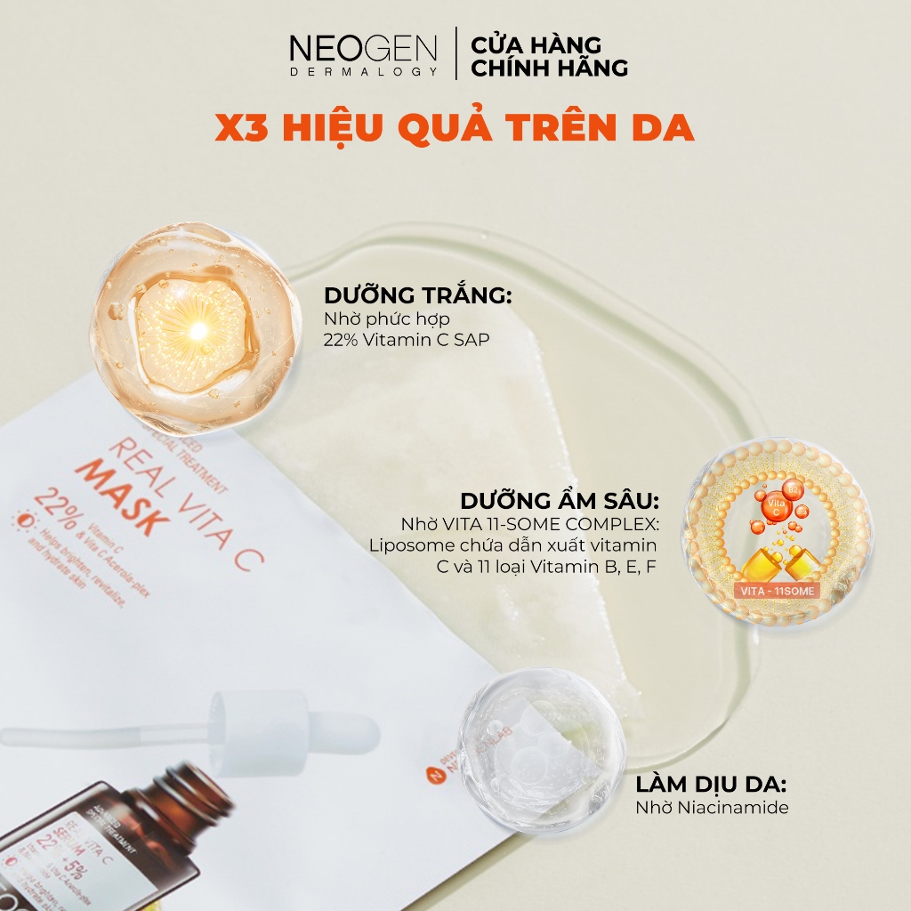 Ảnh Combo 10 Mặt Nạ Serum x3 Dưỡng Trắng Mờ Thâm Neogen Real Vita C 22% Mask 28g 3