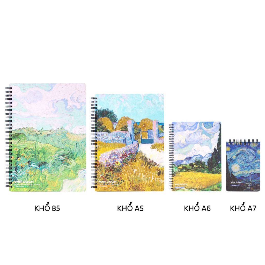 [Tặng 1 Bút] Sổ Tay Ghi Chép 100GSM Van Gogh Sổ Lò Xo Dòng Kẻ Chấm Dot Grid 160 Trang, Sổ Ghi chép Classmate B5 A5 A6 A7