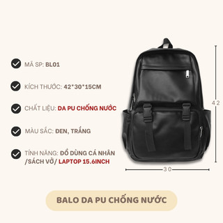 Balo da pu trơn balo đi học nam nữ đơn giản nhiều ngăn có nắp gập thời trang phong cách Hàn Quốc BL27