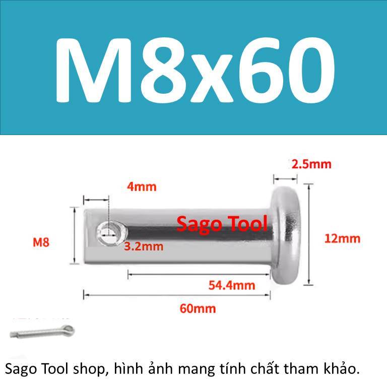 Trục gài chốt chẻ, chốt định vị bắt chốt chẻ size 3ly 4ly 5ly 6ly 8ly ...