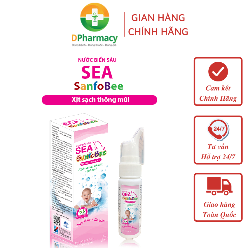 Nước biển sâu Sea Sanfobee, hỗ trợ vệ sinh mũi, long đờm, giảm triệu chứng ngạt mũi, sổ mũi, 75ml