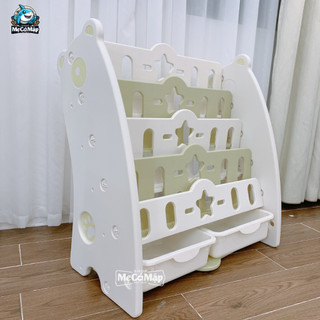 Kệ Sách Nhựa Cho Bé Pakey Hình Gấu Kèm 2 Khay Đựng Đồ, Giá Sách Cho Bé Nhiều Ngăn Bảo Hành 1 Năm