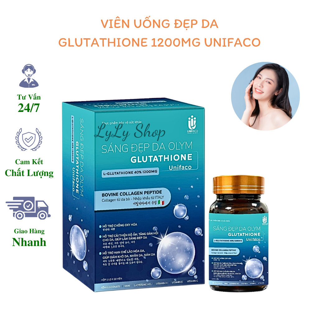 Viên Uống Trắng Da Glutathione 1200Mg Unifaco, Giúp đẹp da toàn thân, giảm nếp nhăn, trẻ hoá da Lylyshop